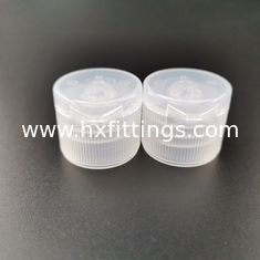 China 20/410 plastic PP transparante heldere kleur geribbde sluiting flip top caps deksels schroefdeksels voor sanitizer fles leverancier